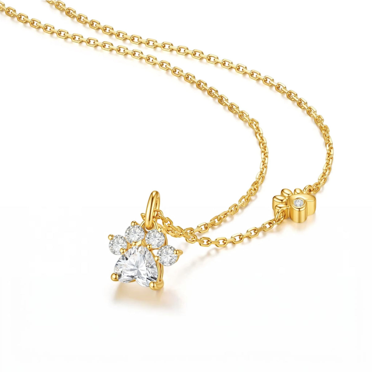 18K Gold Diamond Paw Dog Cute Charm Bracelet and Necklace