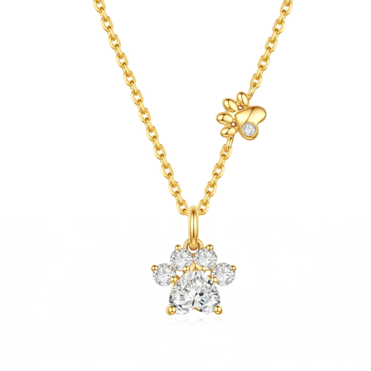 18K Gold Diamond Paw Dog Cute Charm Bracelet and Necklace