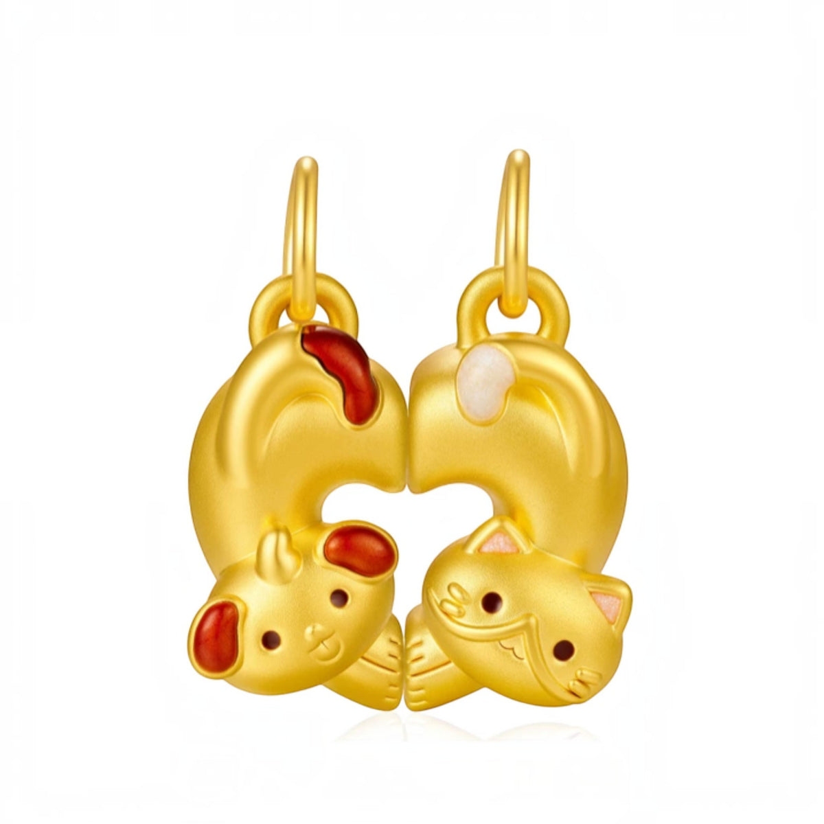 24K Gold Heart to Heart Dog and Cat Love Charm Pendant