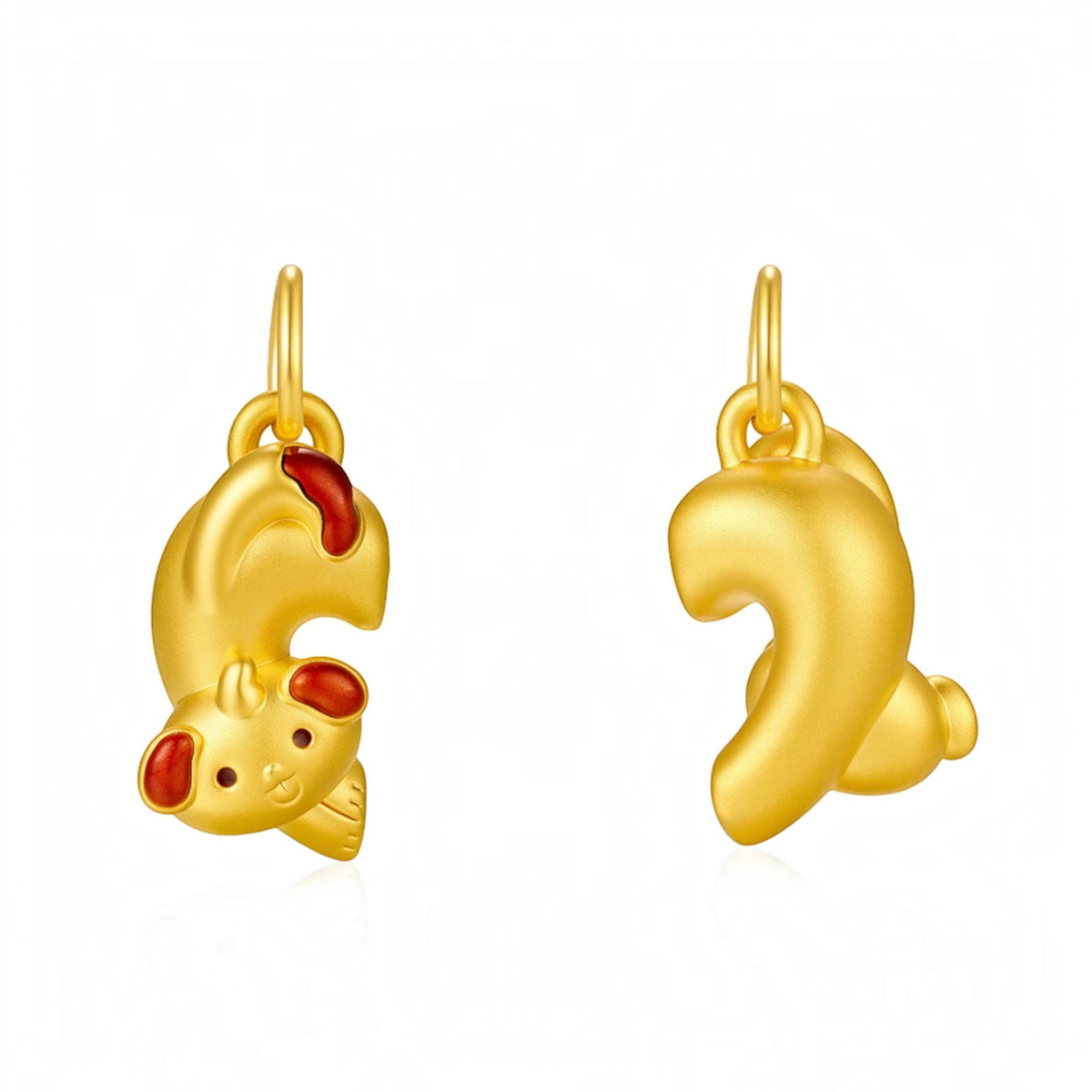 24K Gold Heart to Heart Dog and Cat Love Charm Pendant