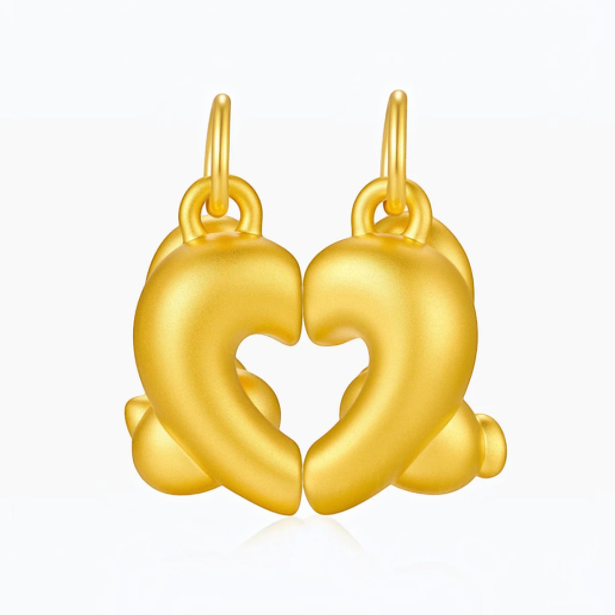 24K Gold Heart to Heart Dog and Cat Love Charm Pendant