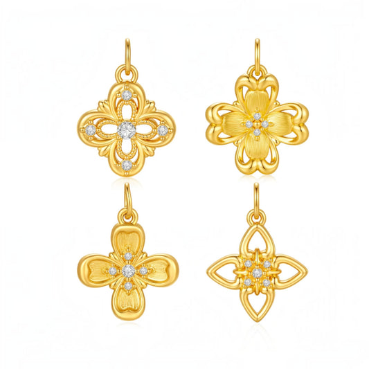 24K Gold Flower Charm Pendant