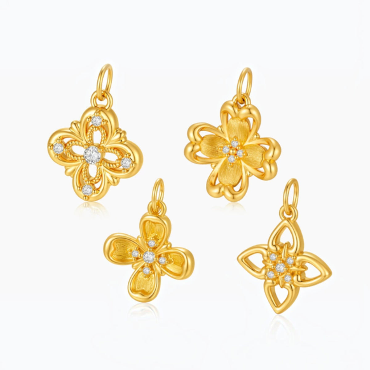 24K Gold Flower Charm Pendant