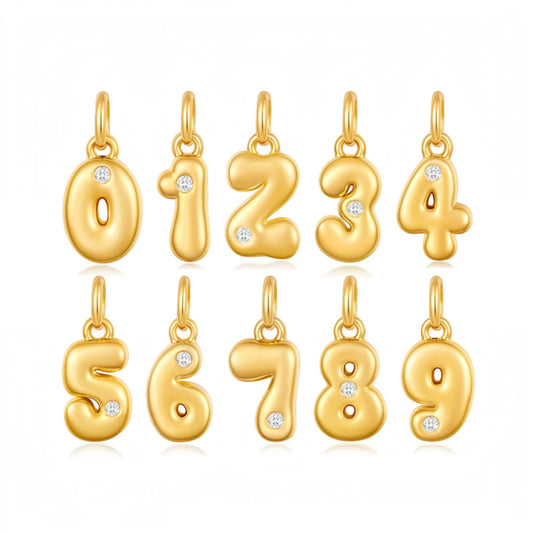 18K Gold Number Charm Pendant Special Event Gift Birthday