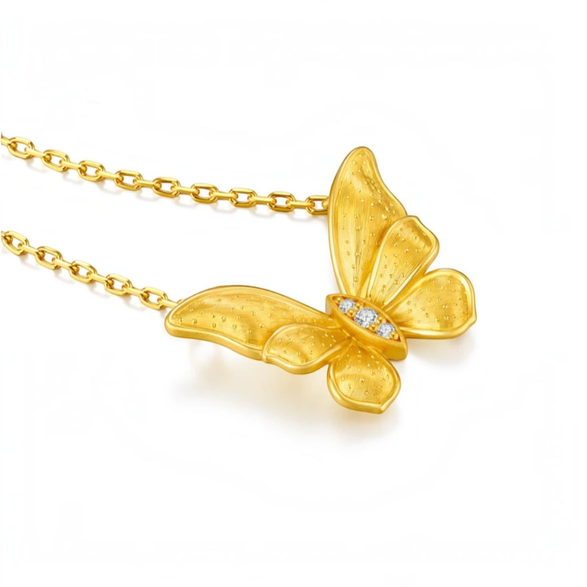 24K Gold Butterfly Diamond Charm Necklace