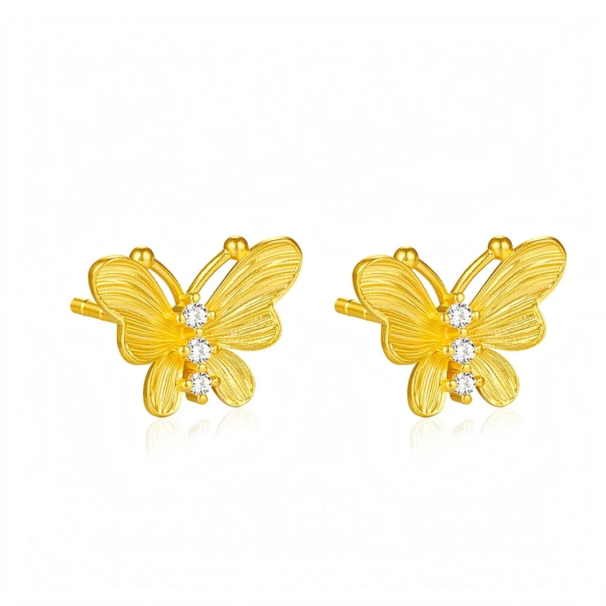 Genuine 24K Gold Butterfly Stud Earrings