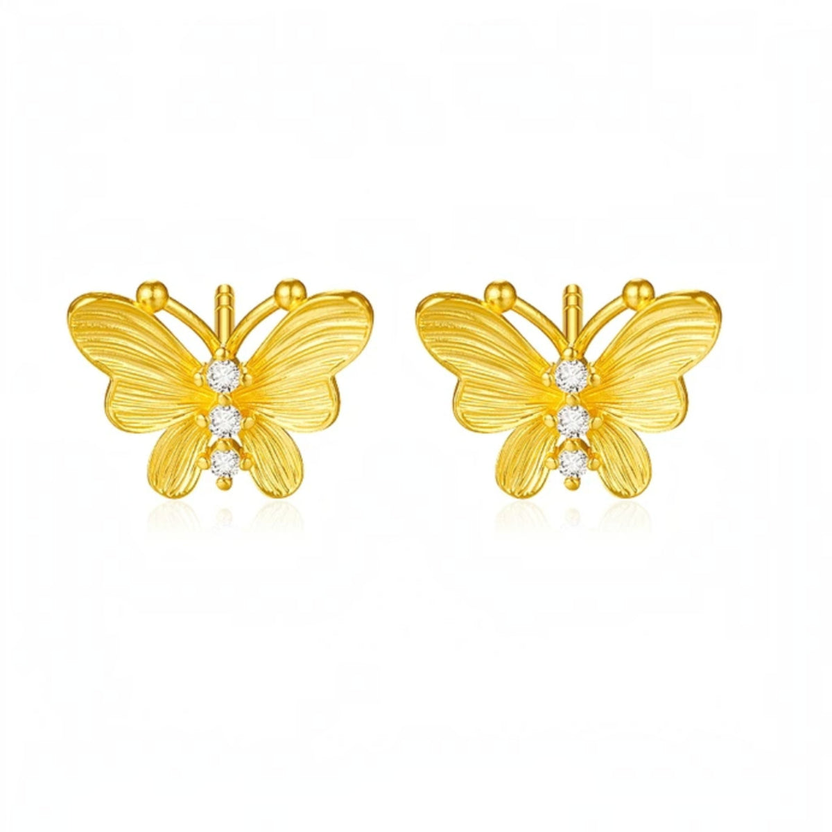 Genuine 24K Gold Butterfly Stud Earrings