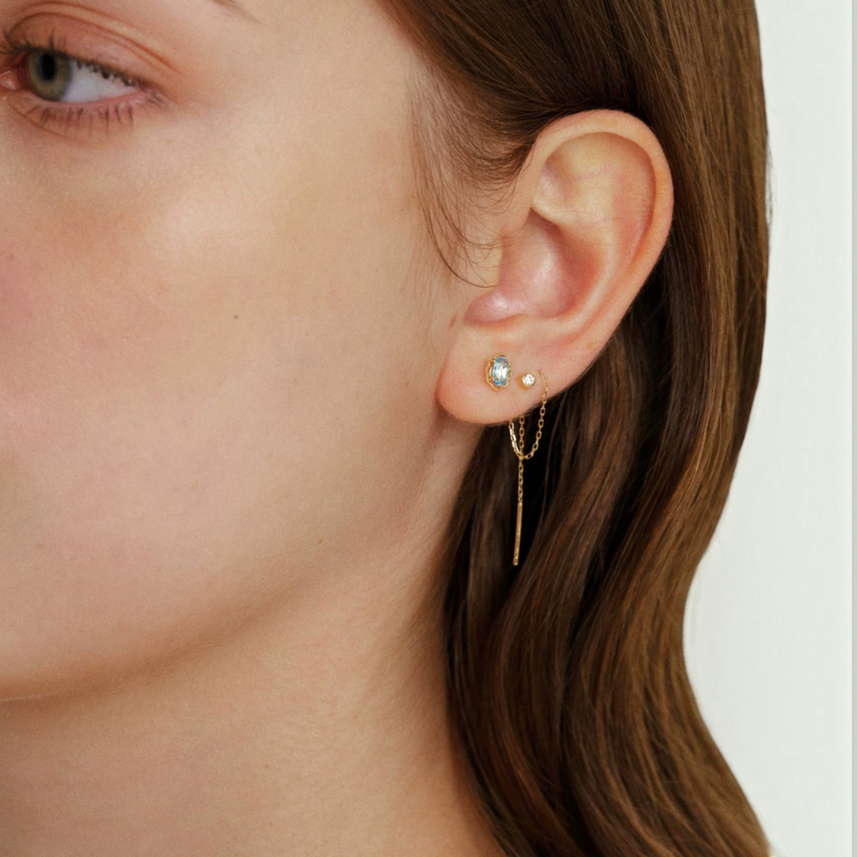 18K Gold Minimal Threader Stud Dangle Earrings