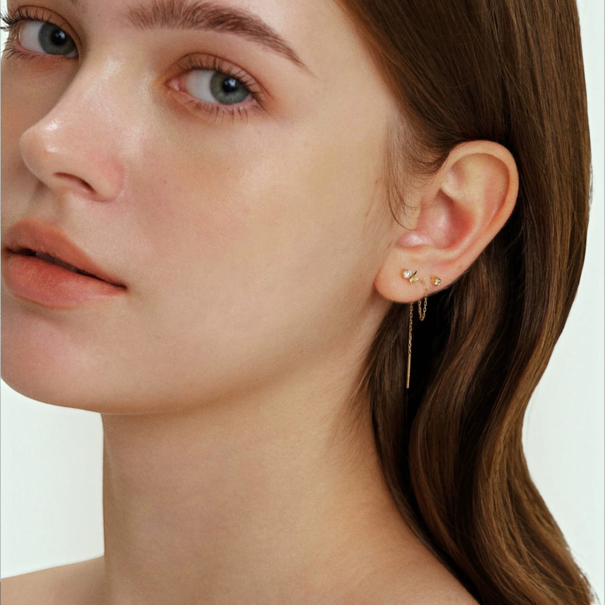 18K Gold Minimal Threader Stud Dangle Earrings