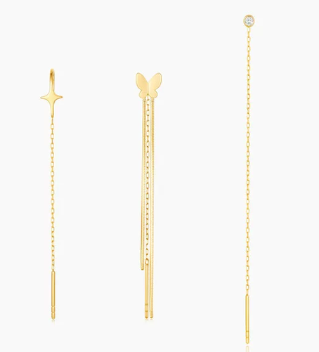 18K Gold Minimal Threader Stud Dangle Earrings