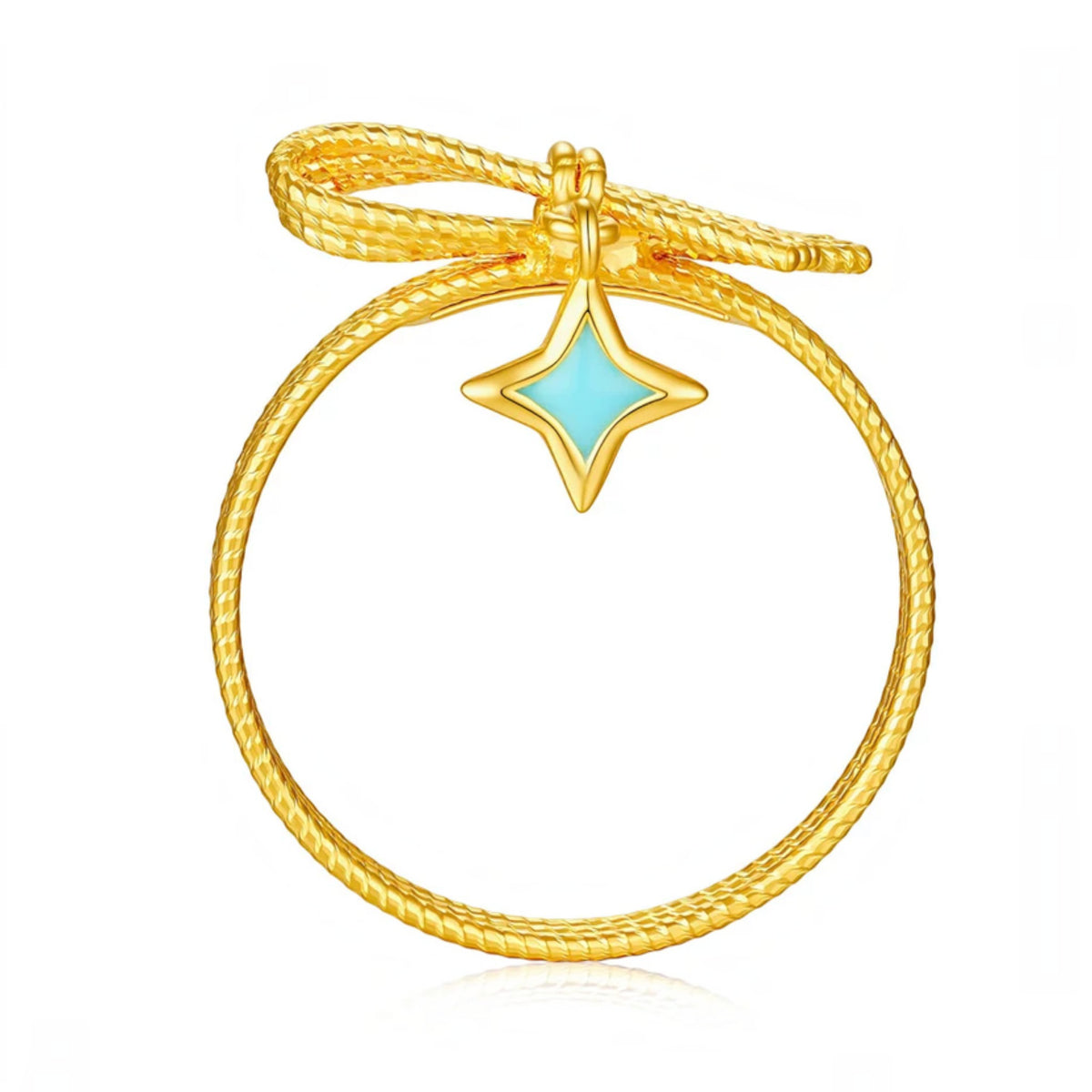 Genuine 24K Gold Twist Band Star Charm Ring