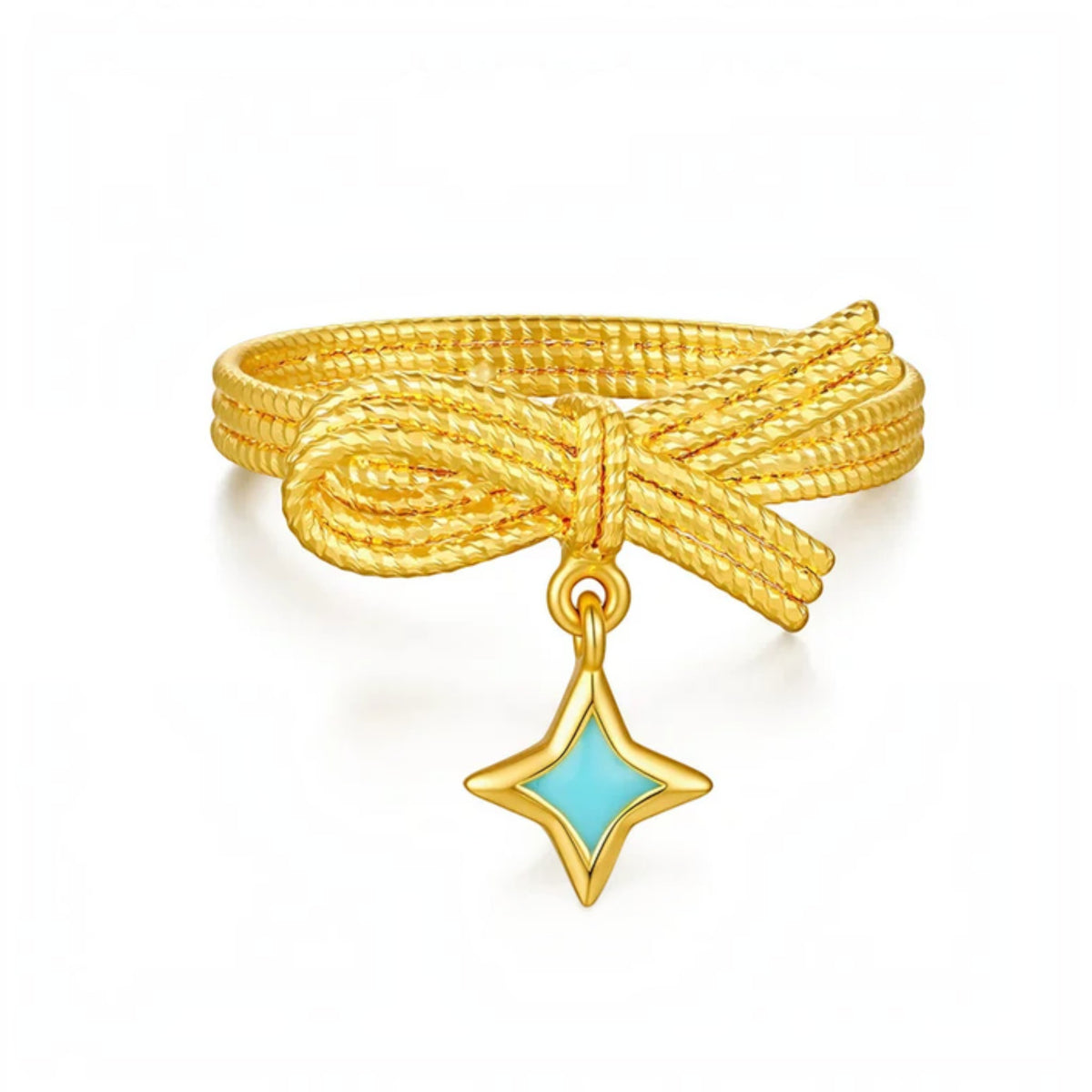 Genuine 24K Gold Twist Band Star Charm Ring