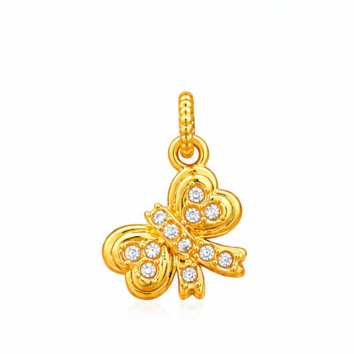 24K 999 Gold Windmill Fan Good Fortune Lock Bow Charm Pendant