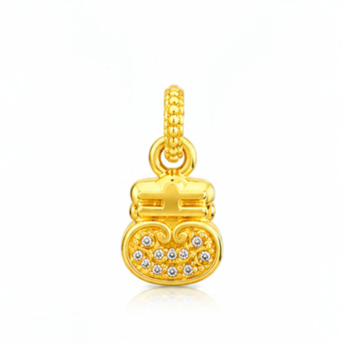24K 999 Gold Windmill Fan Good Fortune Lock Bow Charm Pendant