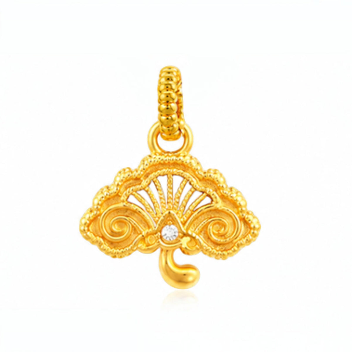 24K 999 Gold Windmill Fan Good Fortune Lock Bow Charm Pendant