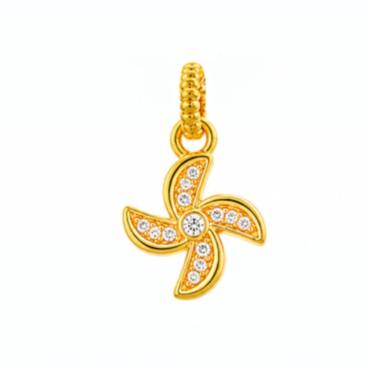 24K 999 Gold Windmill Fan Good Fortune Lock Bow Charm Pendant