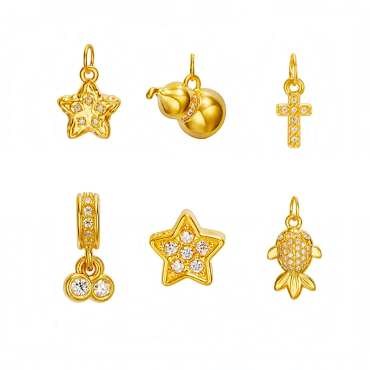 24K 999 Star Gourd Cross GoldFish D.I.Y Gold Charm