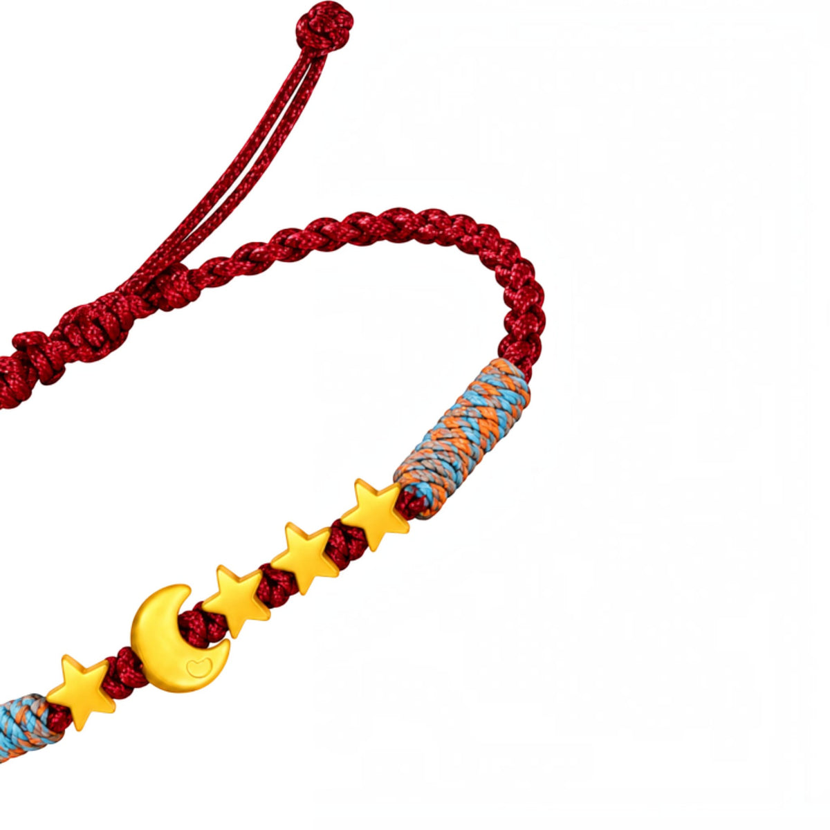 24k 999 Gold Moon and Star Charm Cord Adjustable Bracelet