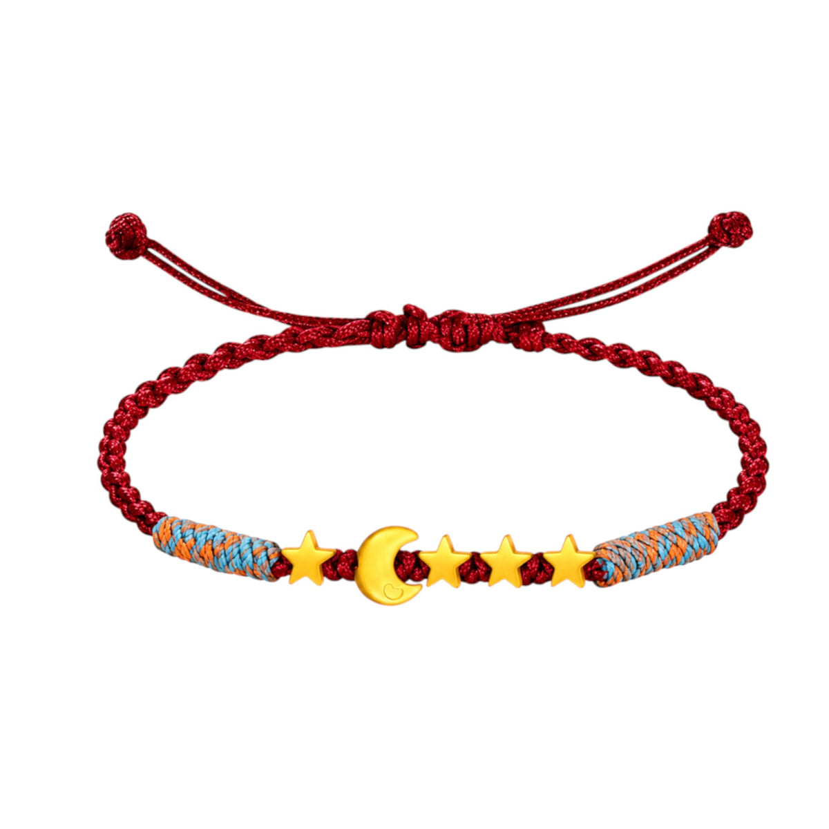 24k 999 Gold Moon and Star Charm Cord Adjustable Bracelet