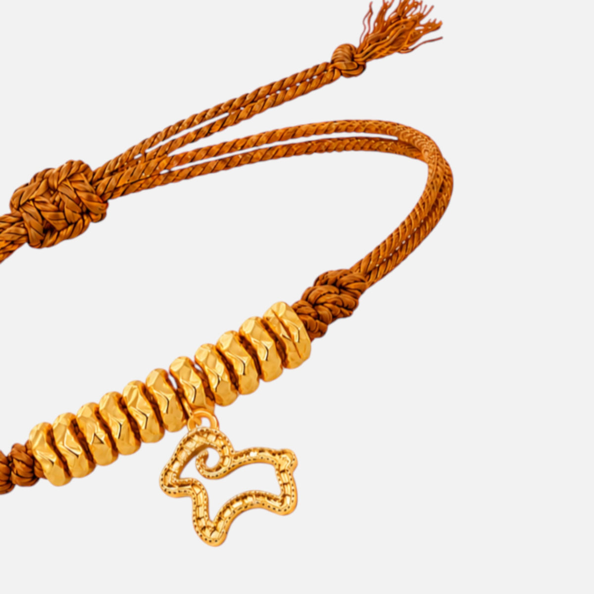 24k 999 Gold Zodiac year of Sheep Charm Cord Adjustable Bracelet