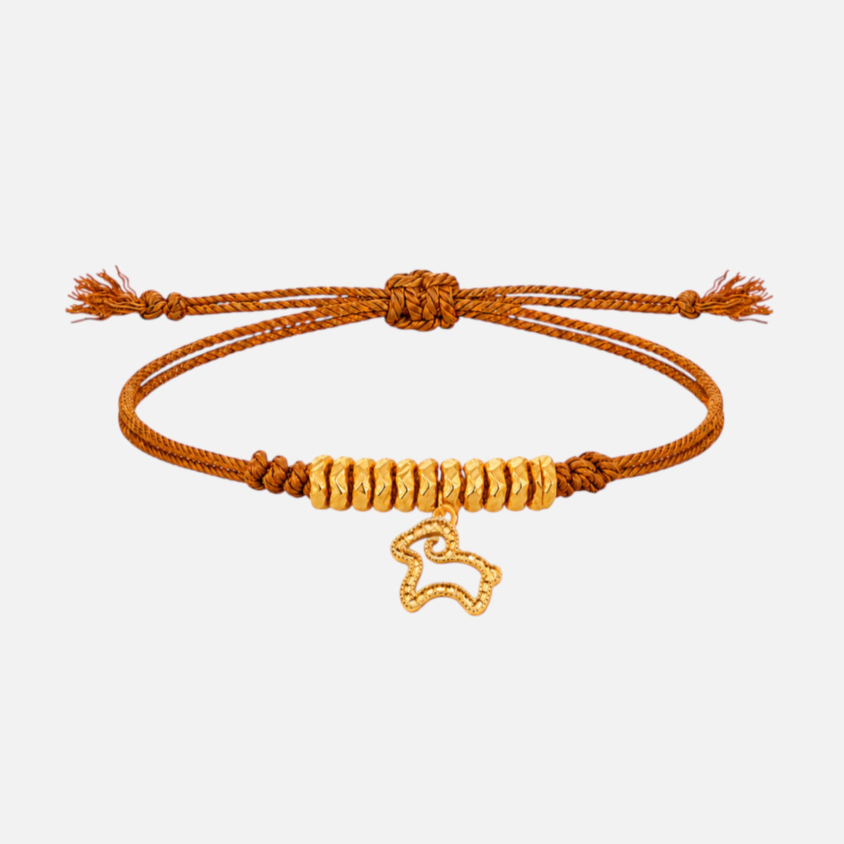 24k 999 Gold Zodiac year of Sheep Charm Cord Adjustable Bracelet