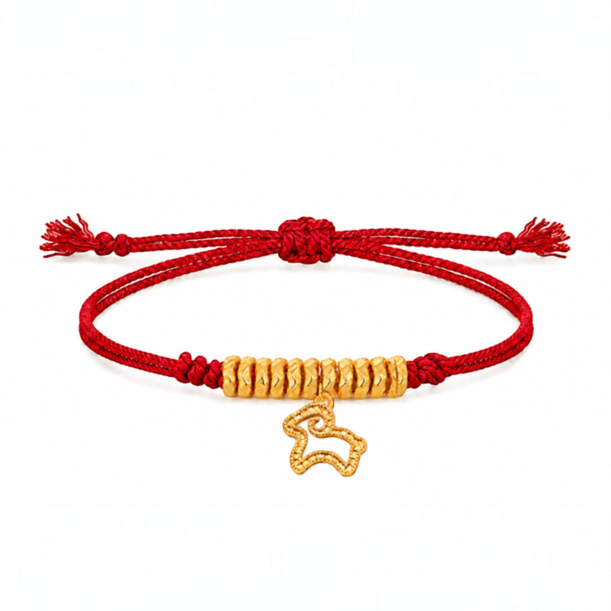 24k 999 Gold Zodiac year of Sheep Charm Cord Adjustable Bracelet
