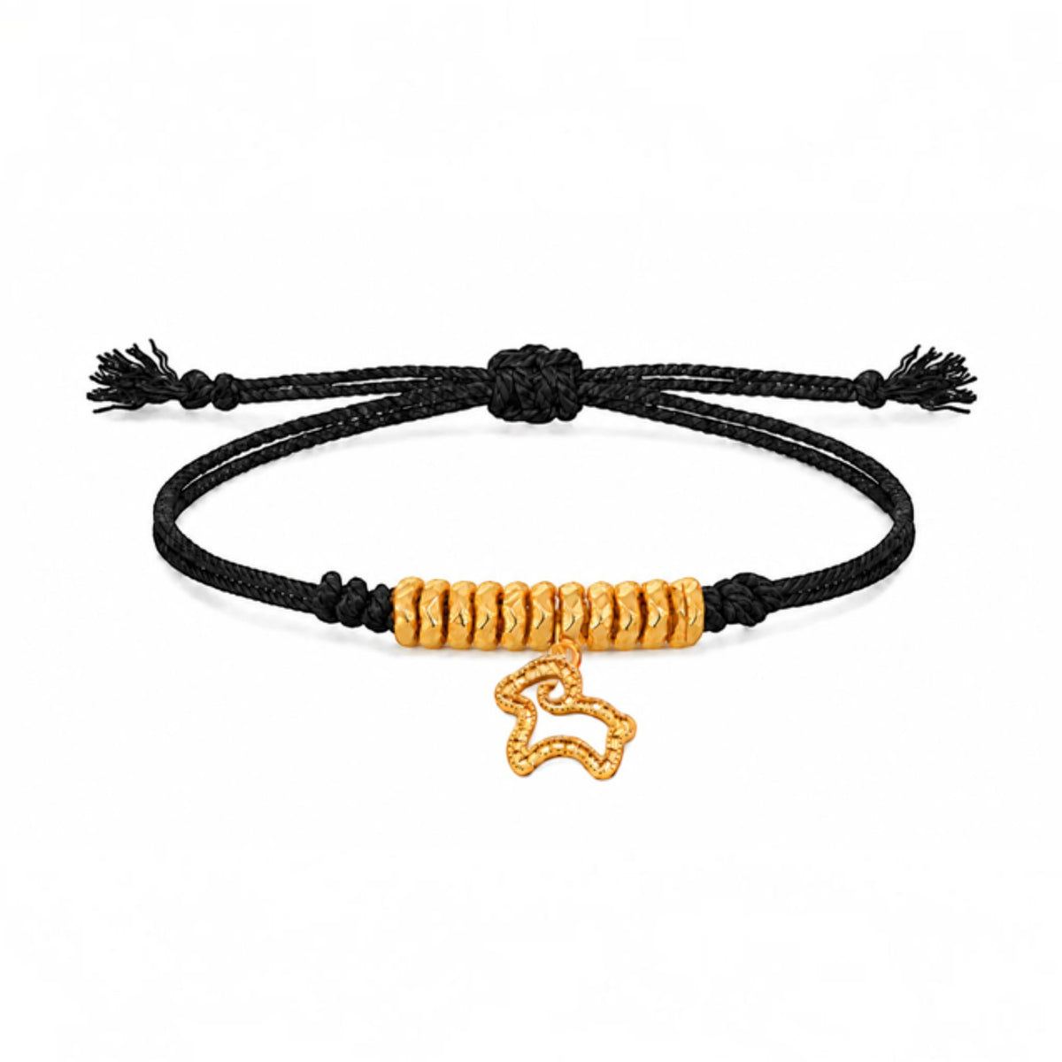 24k 999 Gold Zodiac year of Sheep Charm Cord Adjustable Bracelet