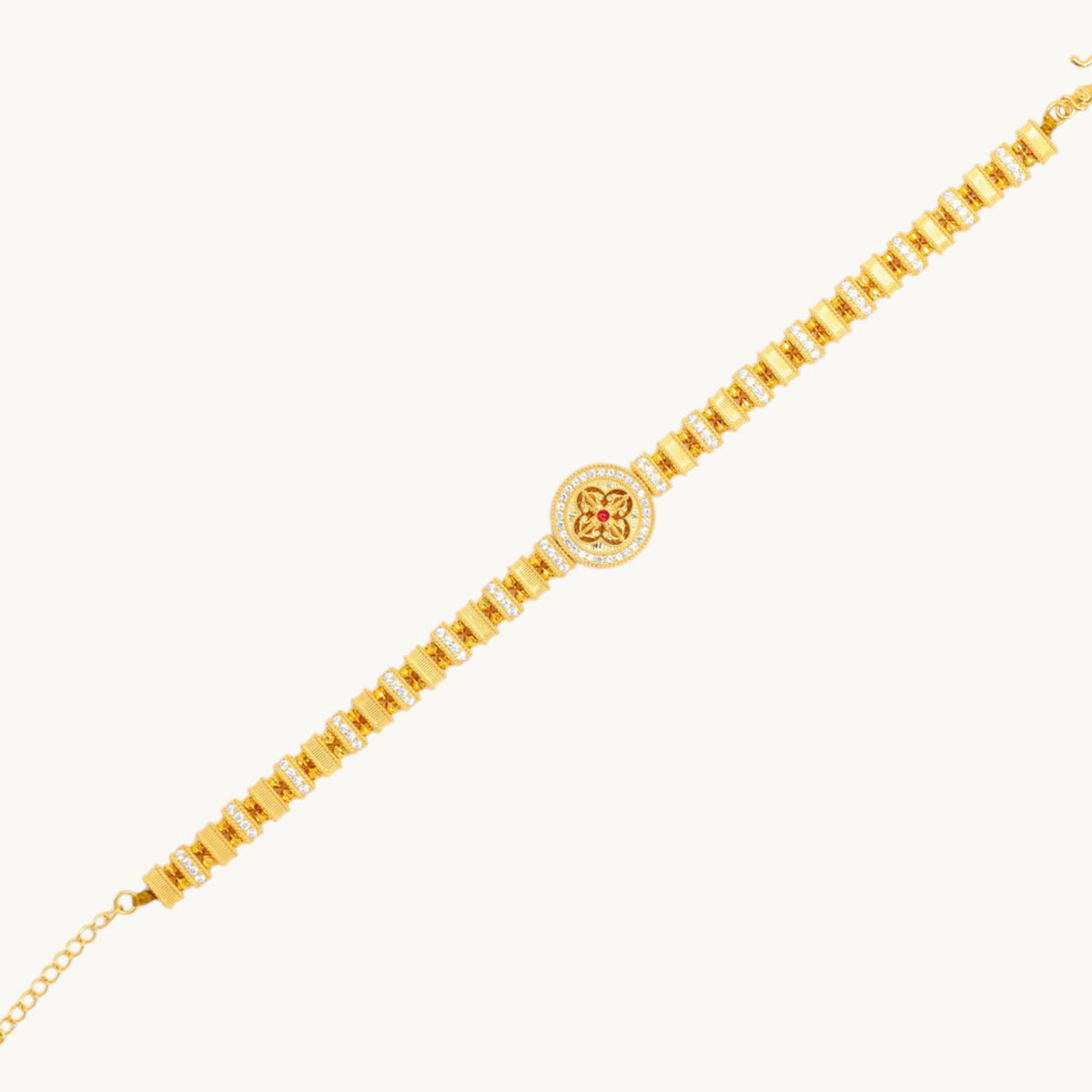 18k Fine Gold Wide Classic Zircon Detail Charm Bracelet