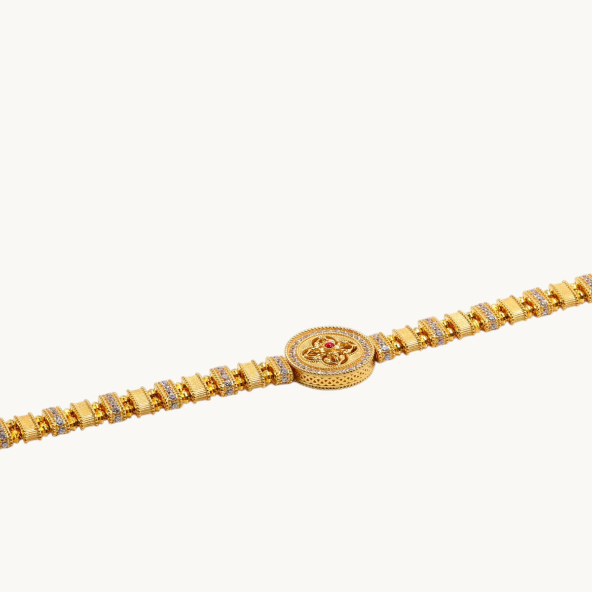 18k Fine Gold Wide Classic Zircon Detail Charm Bracelet