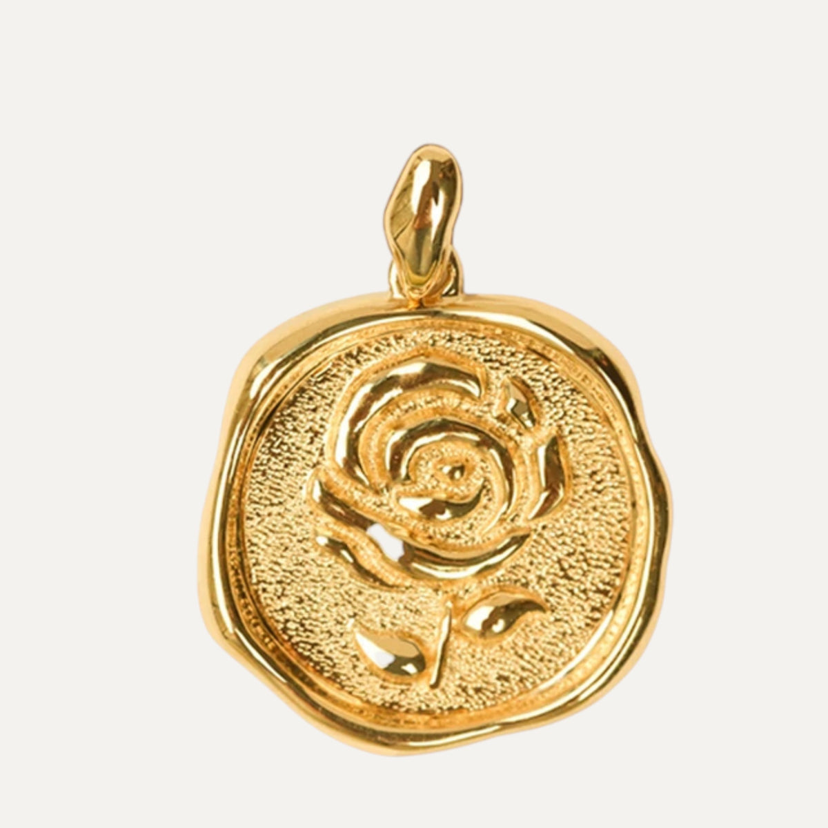 18K Gold Wax Seal Stamp Style Rose Flower or Fleur-de-Lis Pendant Romantic Gift