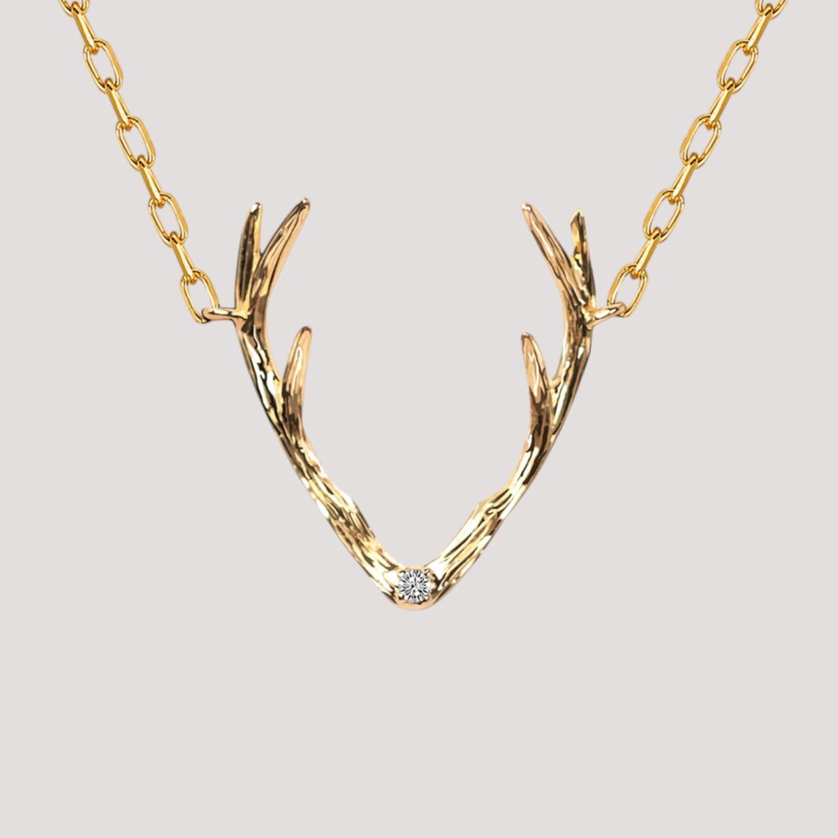 18K Gold Diamond Reindeer Deer Antlers Necklace and Ring Holiday Christmas Gift