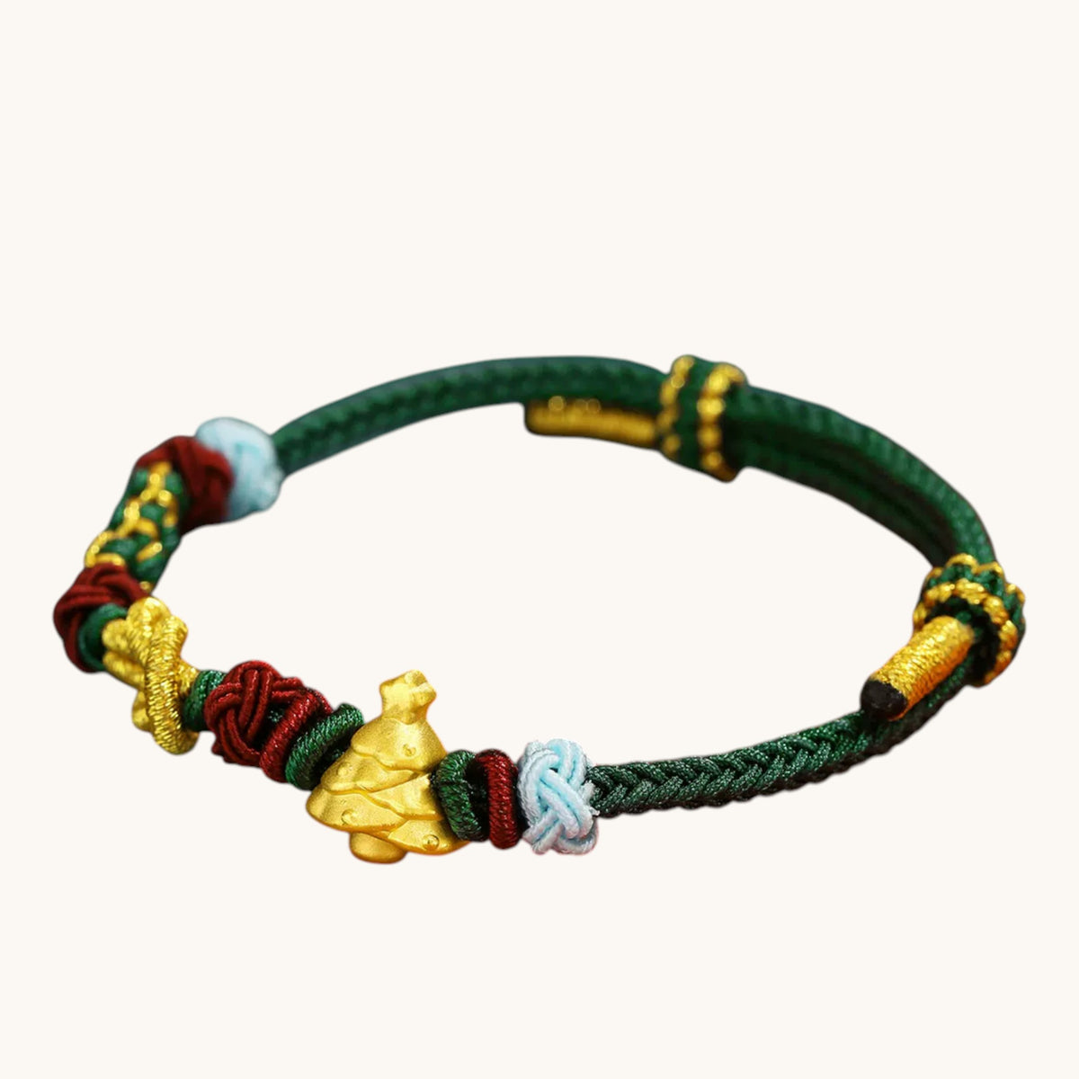 24k 999 Gold Christmas Tree Charm Woven Bracelet Holiday Gift