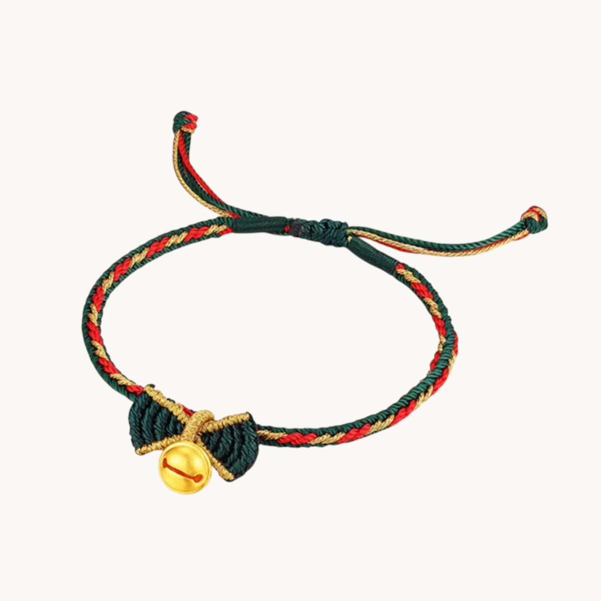 24k 999 Gold Bell Charm Bow Tie Christmas Woven Bracelet Holiday Festive Gift