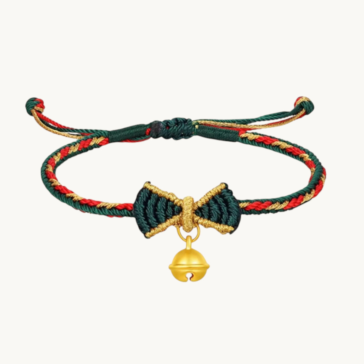 24k 999 Gold Bell Charm Bow Tie Christmas Woven Bracelet Holiday Festive Gift