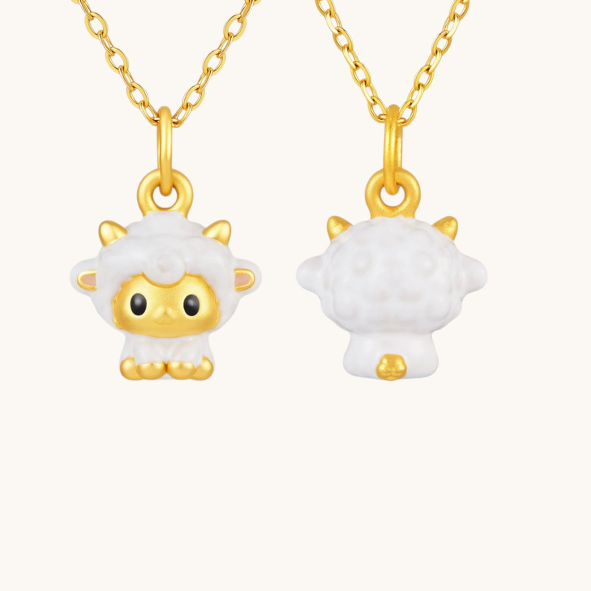 999 24K Gold Enamel Ceramic Lamb Zodiac Sheep Pendant Fluffy Cute Charm