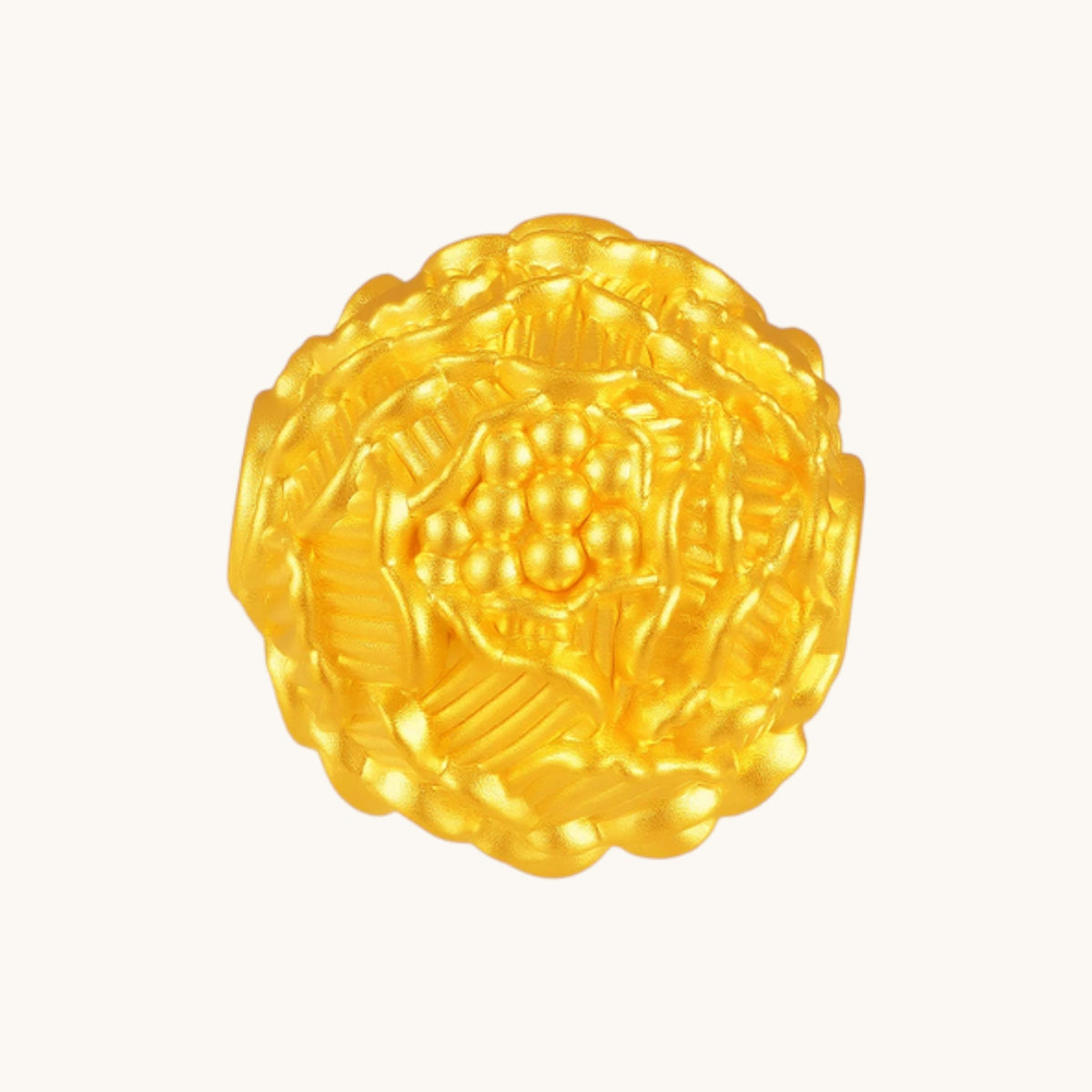 999 24K Gold Peony Flower Bead Charm D.I.Y Rounded Floral Design
