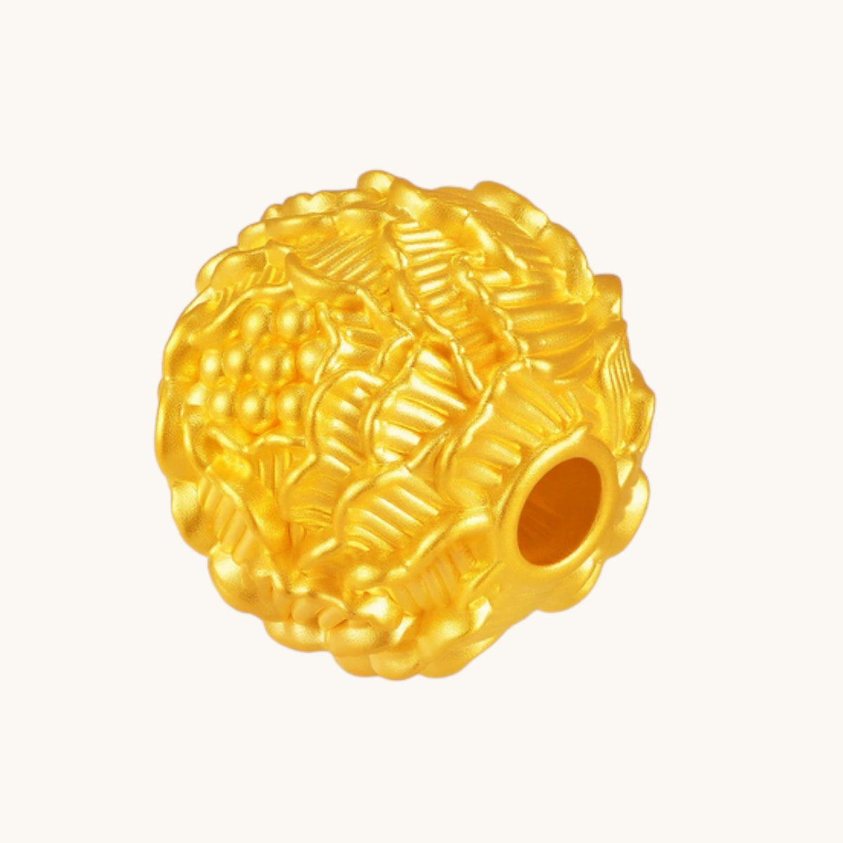 999 24K Gold Peony Flower Bead Charm D.I.Y Rounded Floral Design