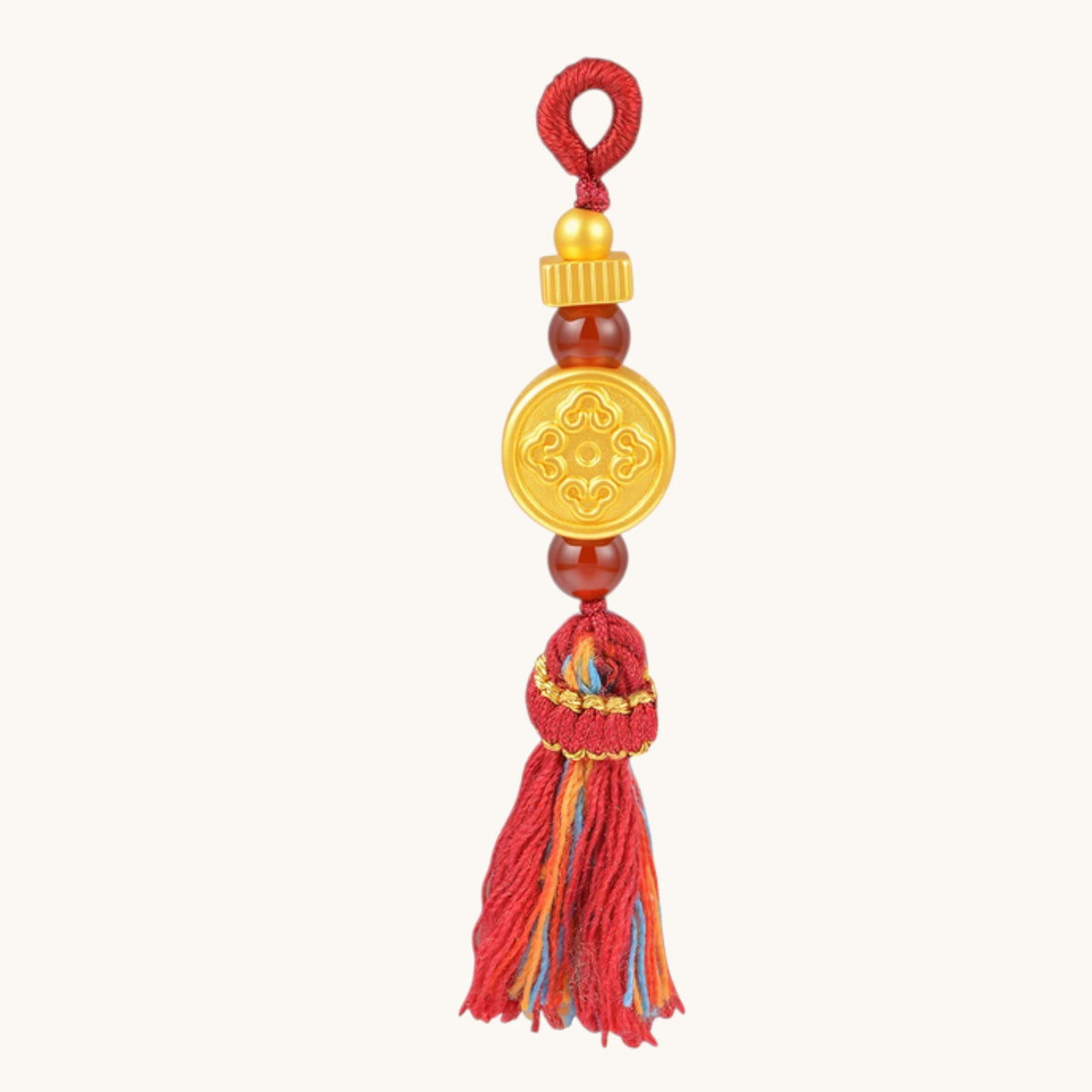 999 24K Gold Chinese Zodiac Sheep Goat Charm Agate Bead Phone Strap Keychain Accessory