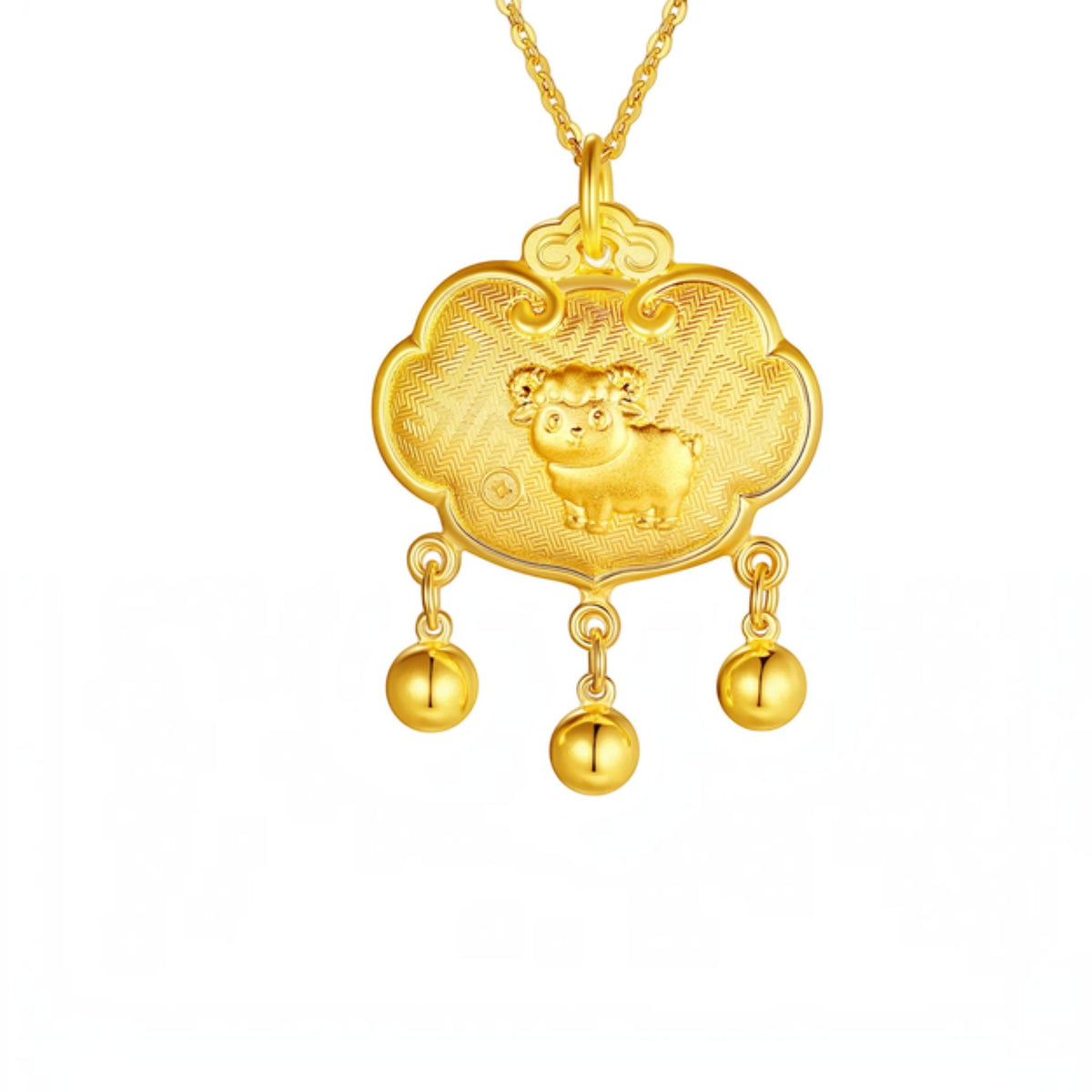 999 24K Gold Chinese Zodiac Sheep Goat Lock Bag Pendant Charm