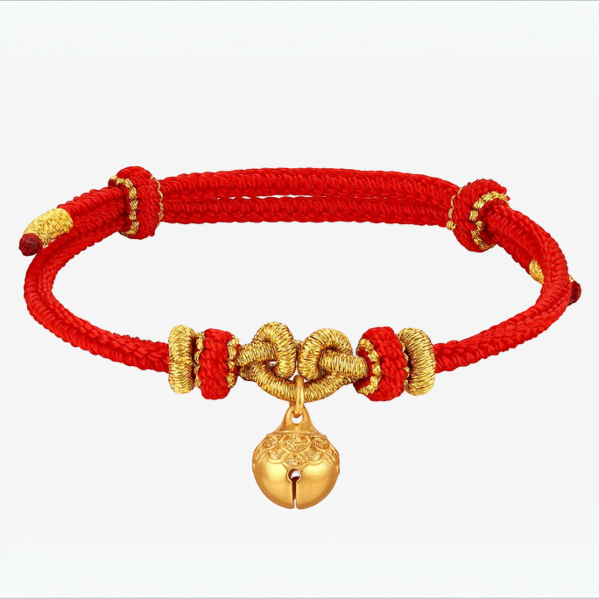 24k 999 Gold Bell Charm Woven Adjustable Bracelet