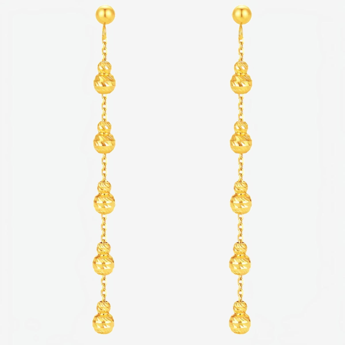 18K Fine Gold Gourd Charms Bracelet and Stud Dangle Earrings