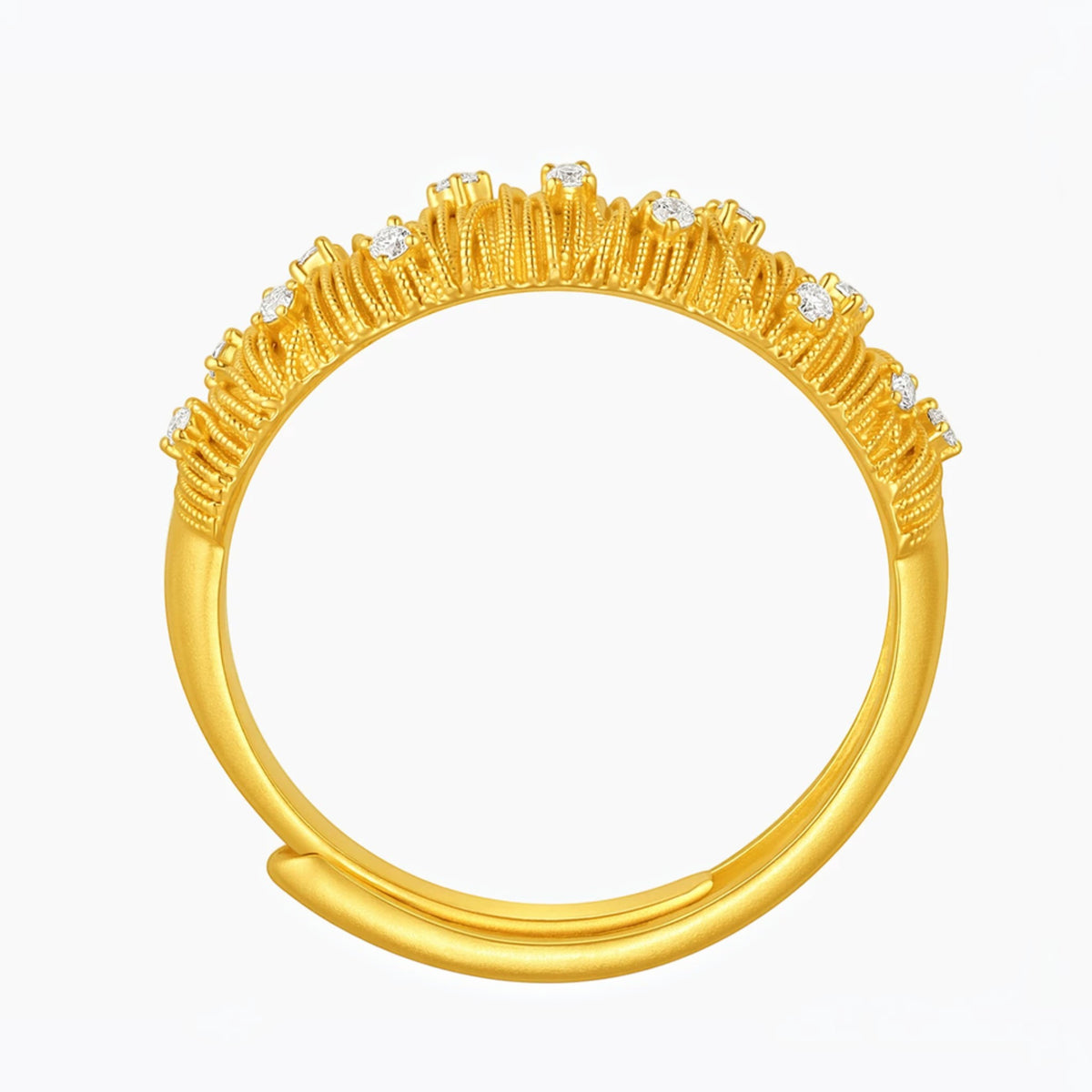 24K Gold Diamond Adjustable Opening Ring