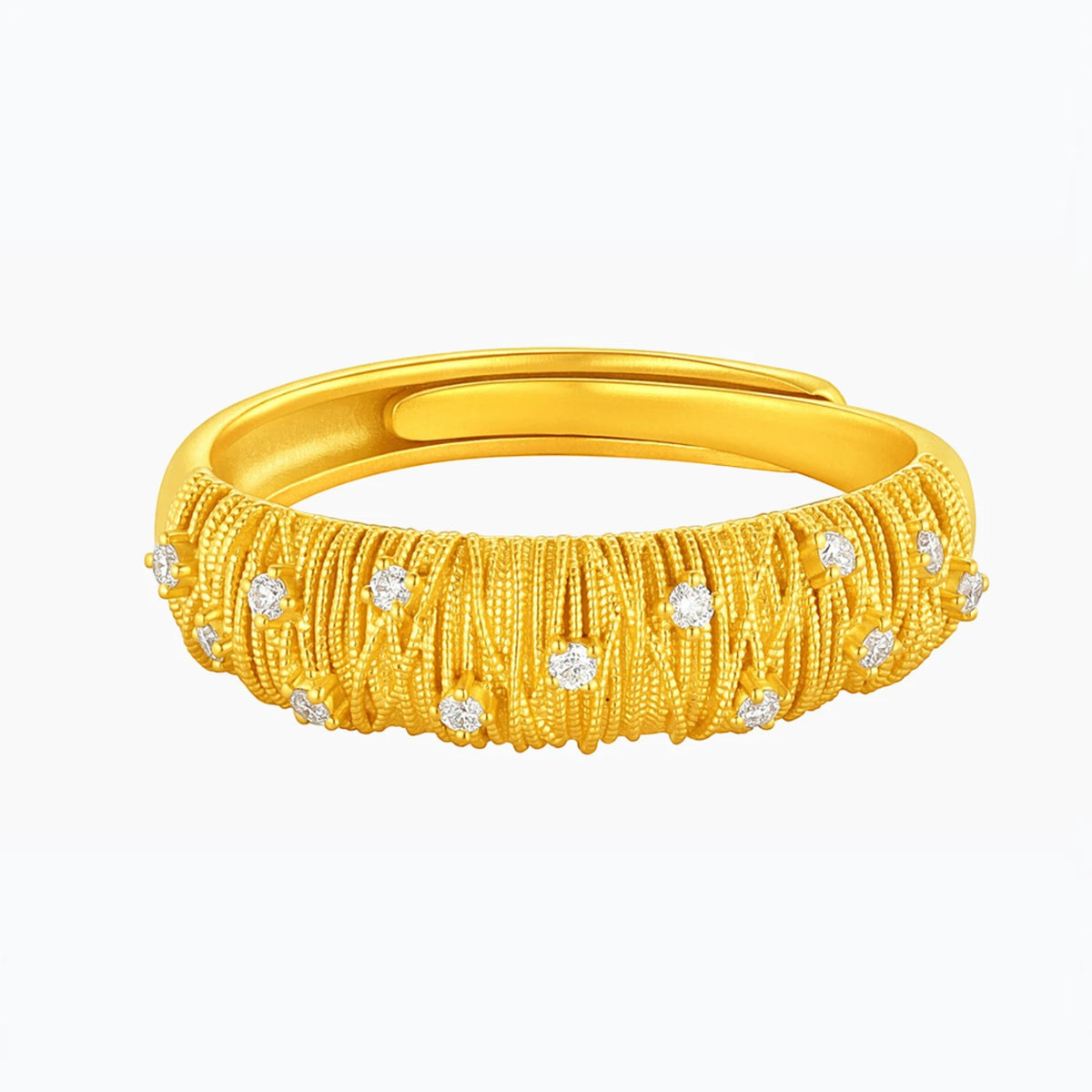 24K Gold Diamond Adjustable Opening Ring