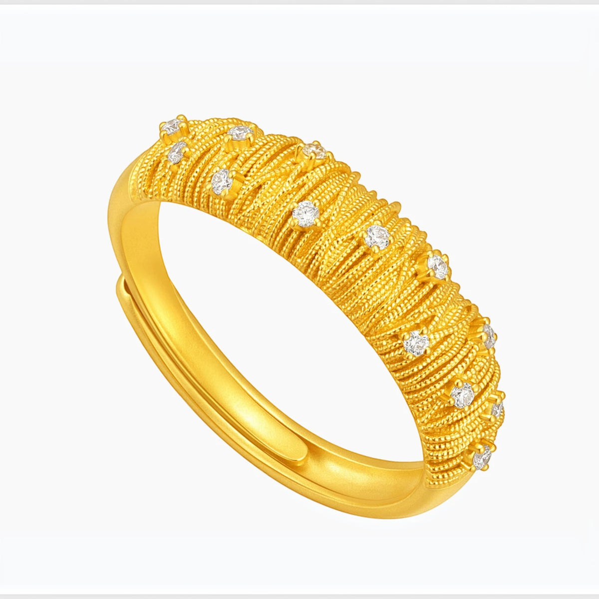 24K Gold Diamond Adjustable Opening Ring