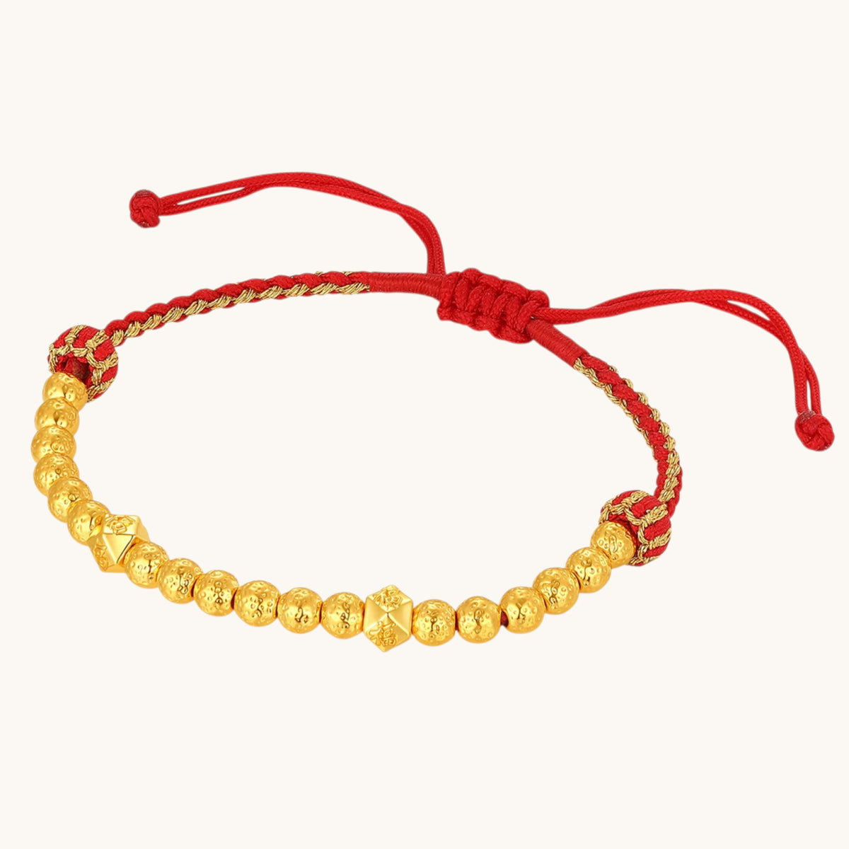 24k 5D Hard Gold Blessing Chinese Fu Charm Woven Adjustable Bracelet