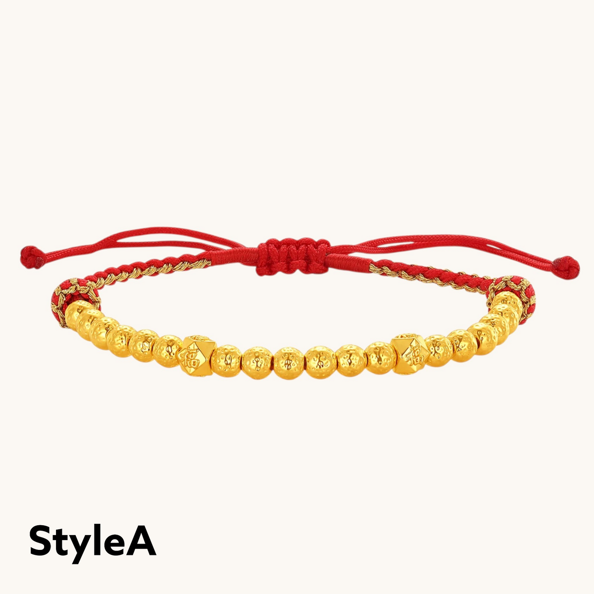 24k 5D Hard Gold Blessing Chinese Fu Charm Woven Adjustable Bracelet
