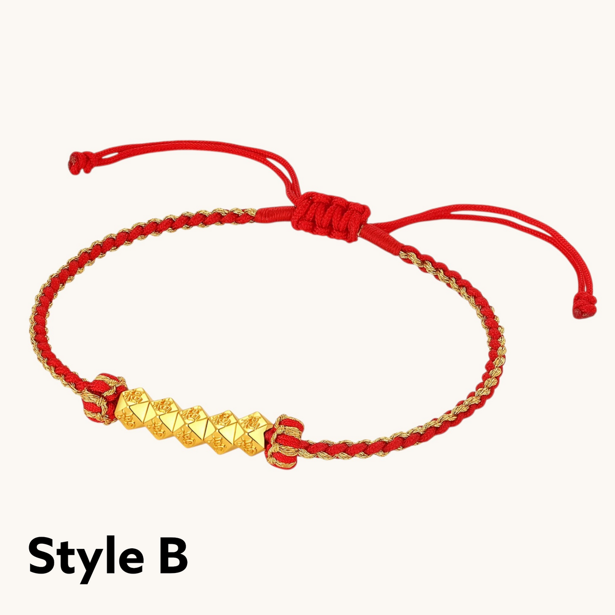 24k 5D Hard Gold Blessing Chinese Fu Charm Woven Adjustable Bracelet