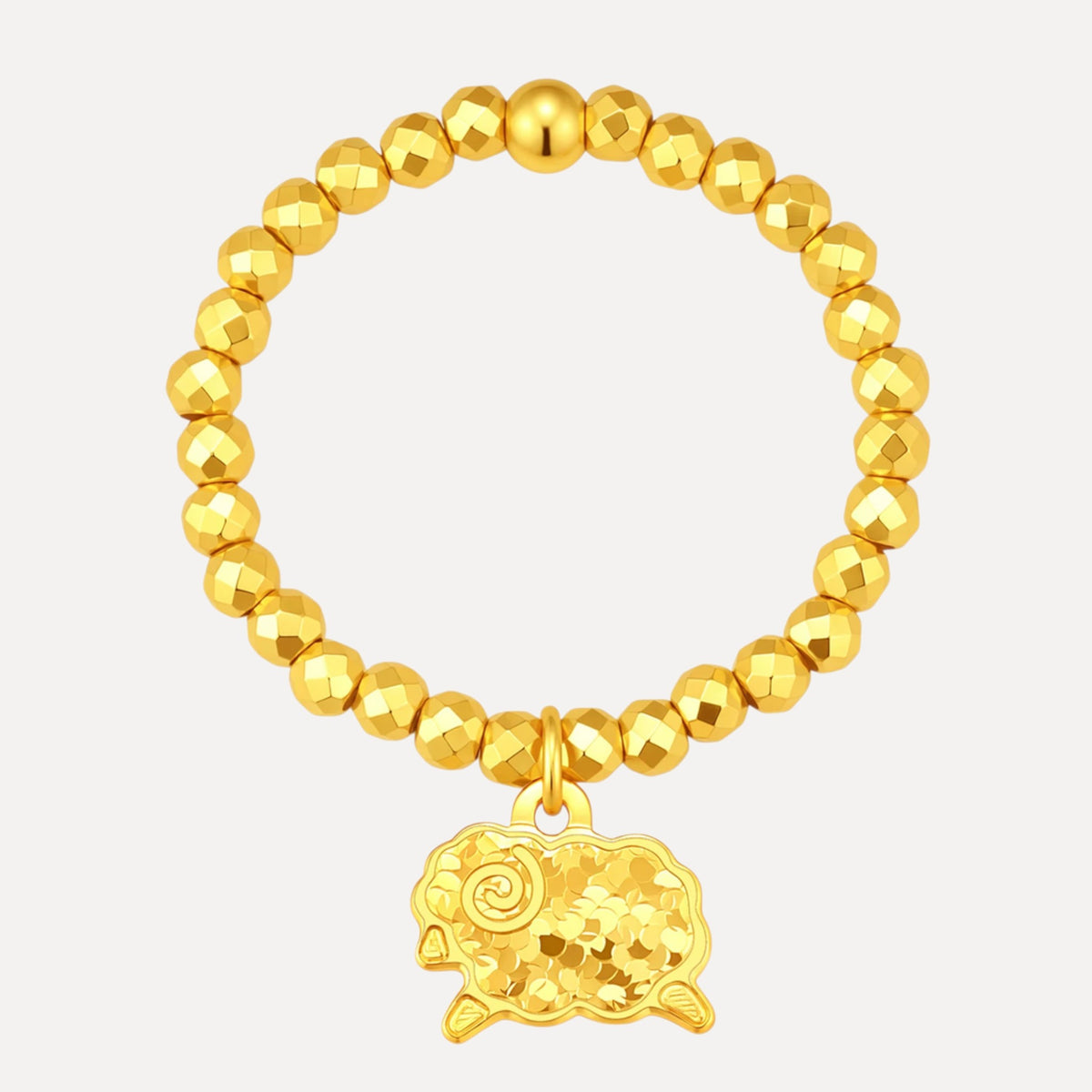 24K Gold Shinning Goat Sheep Charm Chinese Zodiac Beaded Ring