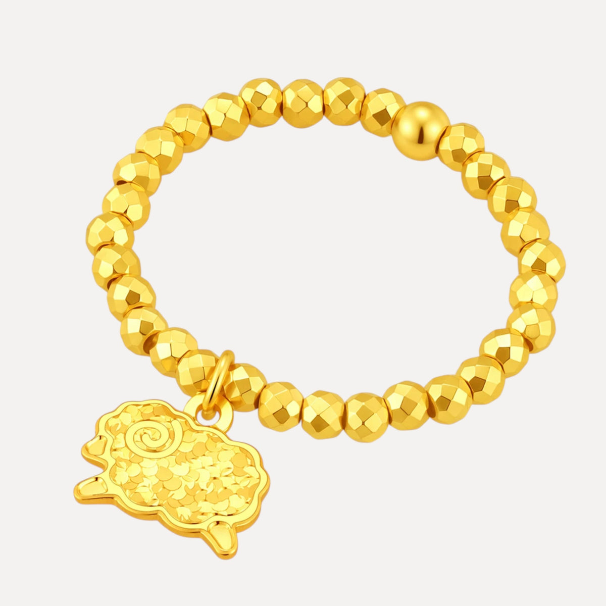 24K Gold Shinning Goat Sheep Charm Chinese Zodiac Beaded Ring