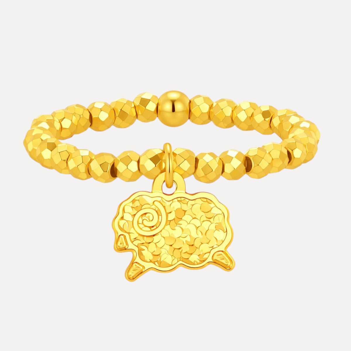 24K Gold Shinning Goat Sheep Charm Chinese Zodiac Beaded Ring